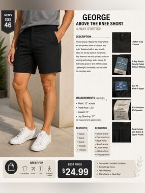 George Black Flat-Front Men's Shorts